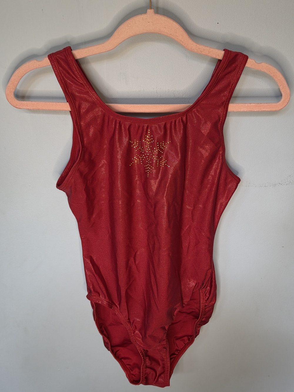 Illusions Red Shimmer Gold Rhinestone Snowflake Gymnastics Leotard Adult Medium